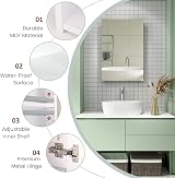 Dripex Single Door Bathroom Mirror Cabinet White 40x60cm Wall Mounted view 4