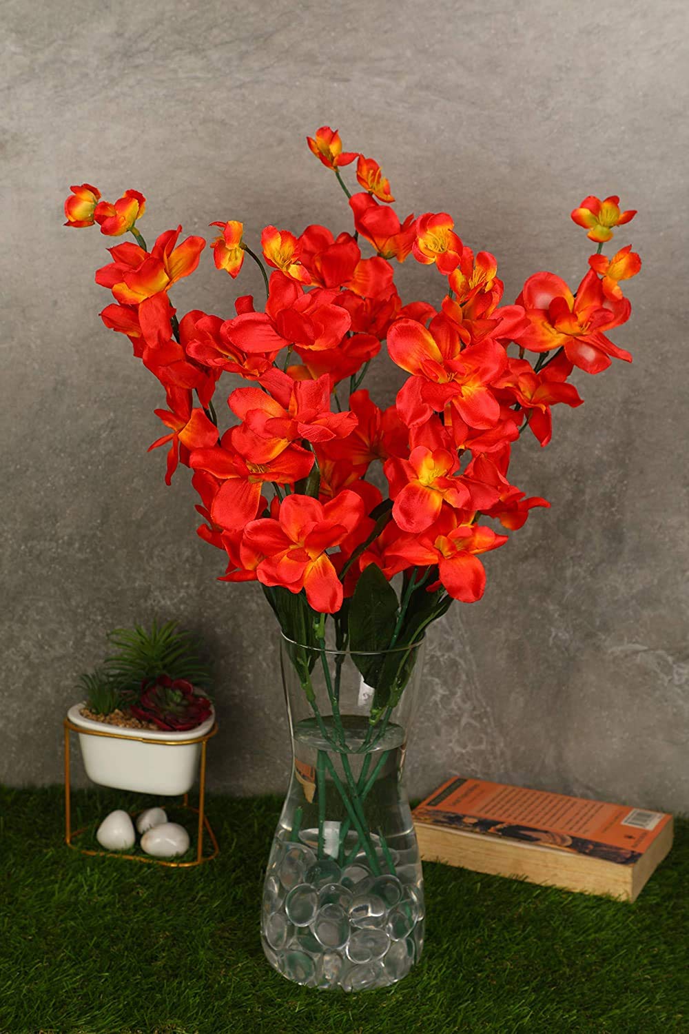 Buy Well Art Gallery Artificial Orchid Flowers For Home Office Restaurant Hotel Party Balcony Garden Decor Indoor Pack Of 5 25 Inch Orange Online At Low Prices In India Amazon In