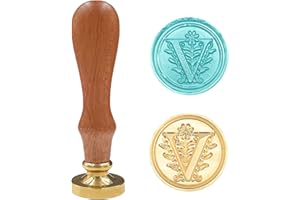 KRASTMON Medieval Traditional Initial Alphabet Wax Seal Stamp, Brass Head Wooden Handle Letter Stamps for Card/Envelope/Gift - (Letter V)