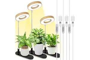 LORDEM Bamboo Base Desktop Grow Light, LED Plant Lamp with Full Spectrum, 4 Adjustable Brightness Levels, 4H/8H/12H Auto Timer for Indoor Plants Growing, Height Adjustable 7.8"-26", 3 Pack