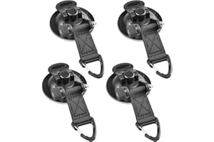 Gollense 4 Pcs Heavy Duty Suction Cups Anchor Car Camping Tie Down Suction Cup with Hooks Camping Tarp Accessory with Viscous Silicone Strong Power for Car Awning Boat Camping Trap (Black-02)