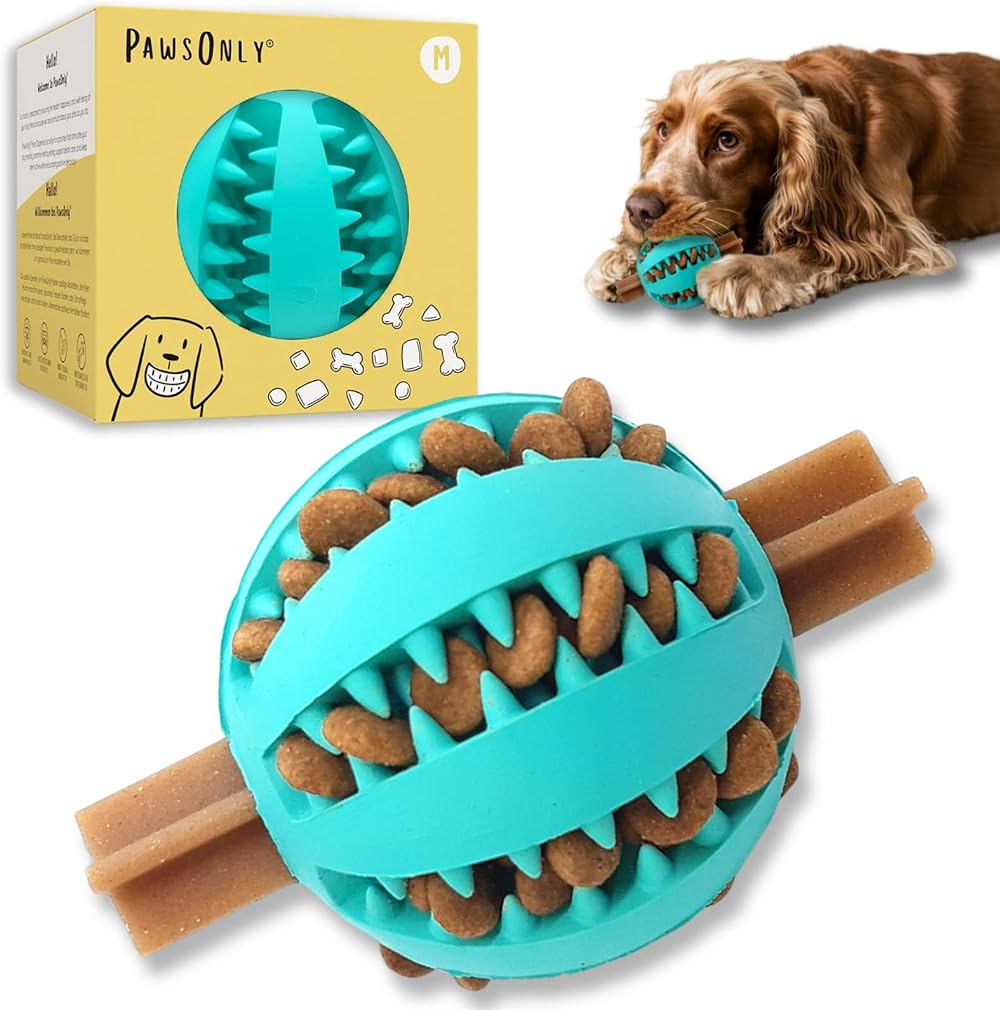PawsOnly Dog Treat Ball Dispenser Interactive Toy Medium 7cm Blue