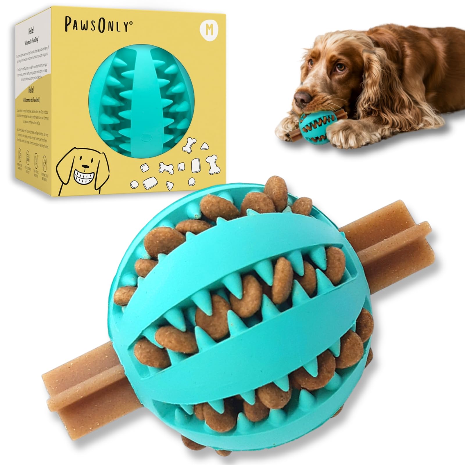PawsOnly | Dog Treat Ball Dispenser | Interactive Toy for Boredom | Enrichment & Mental Stimulation | Safe Rubber Feeder | Puppy Challenging Activity (Medium 7cm/2.75in, BLUE, 1 Pack)