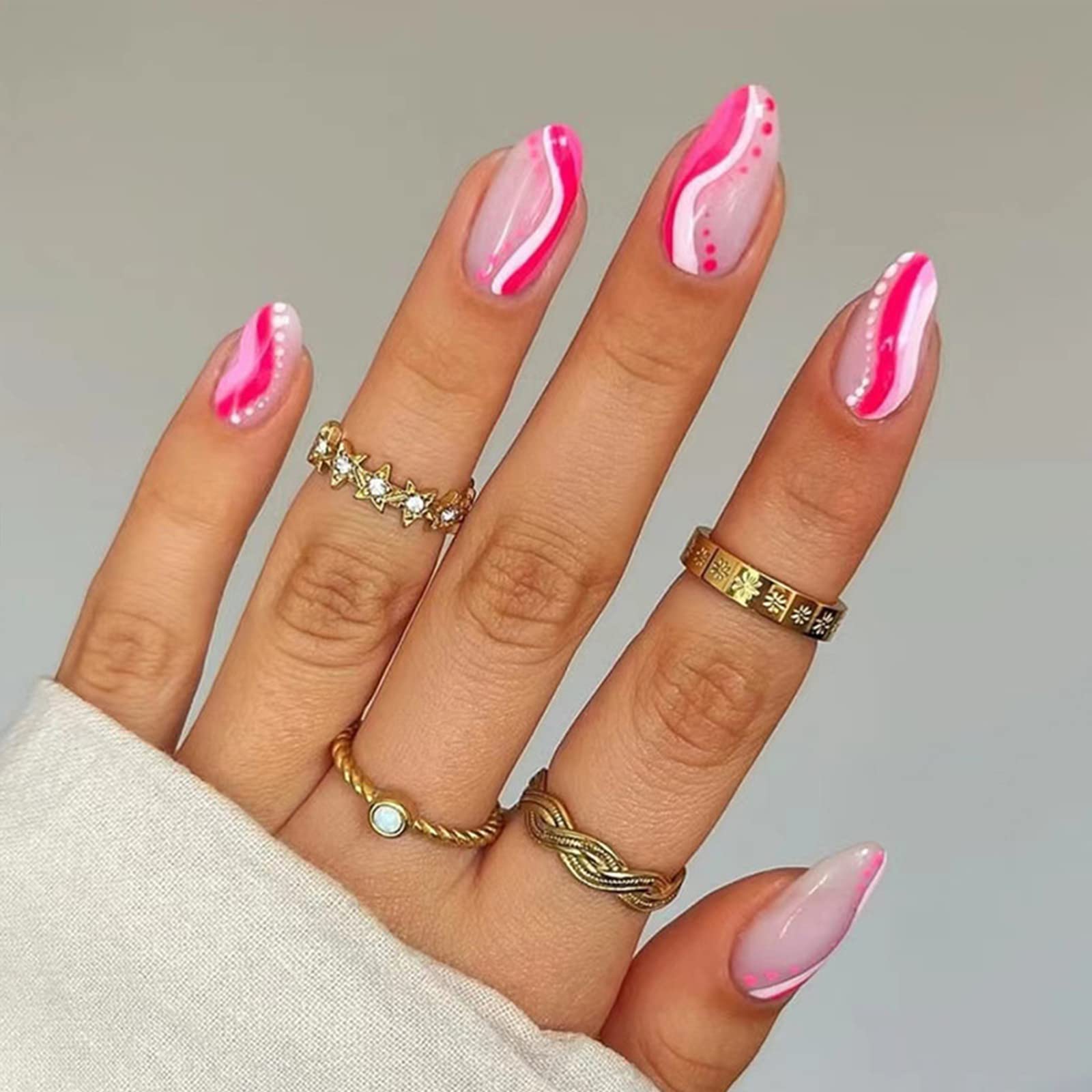 6 Packs (144 Pcs) Press on Nails Medium, Misssix Short Fake Nails Glue on Nails Almond Set with Adhesive Tabs Nail File for Women - Image 6