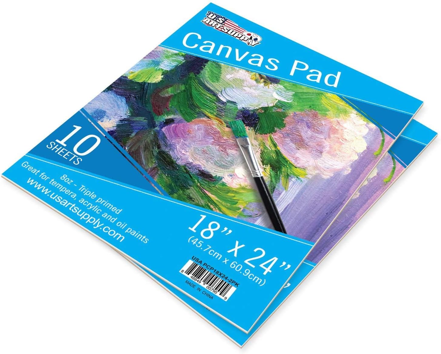 U.S. Art Supply 18" x 24" 10-Sheet 8-Ounce Triple Primed Acid-Free Canvas Paper Pad (Pack of 2 Pads)