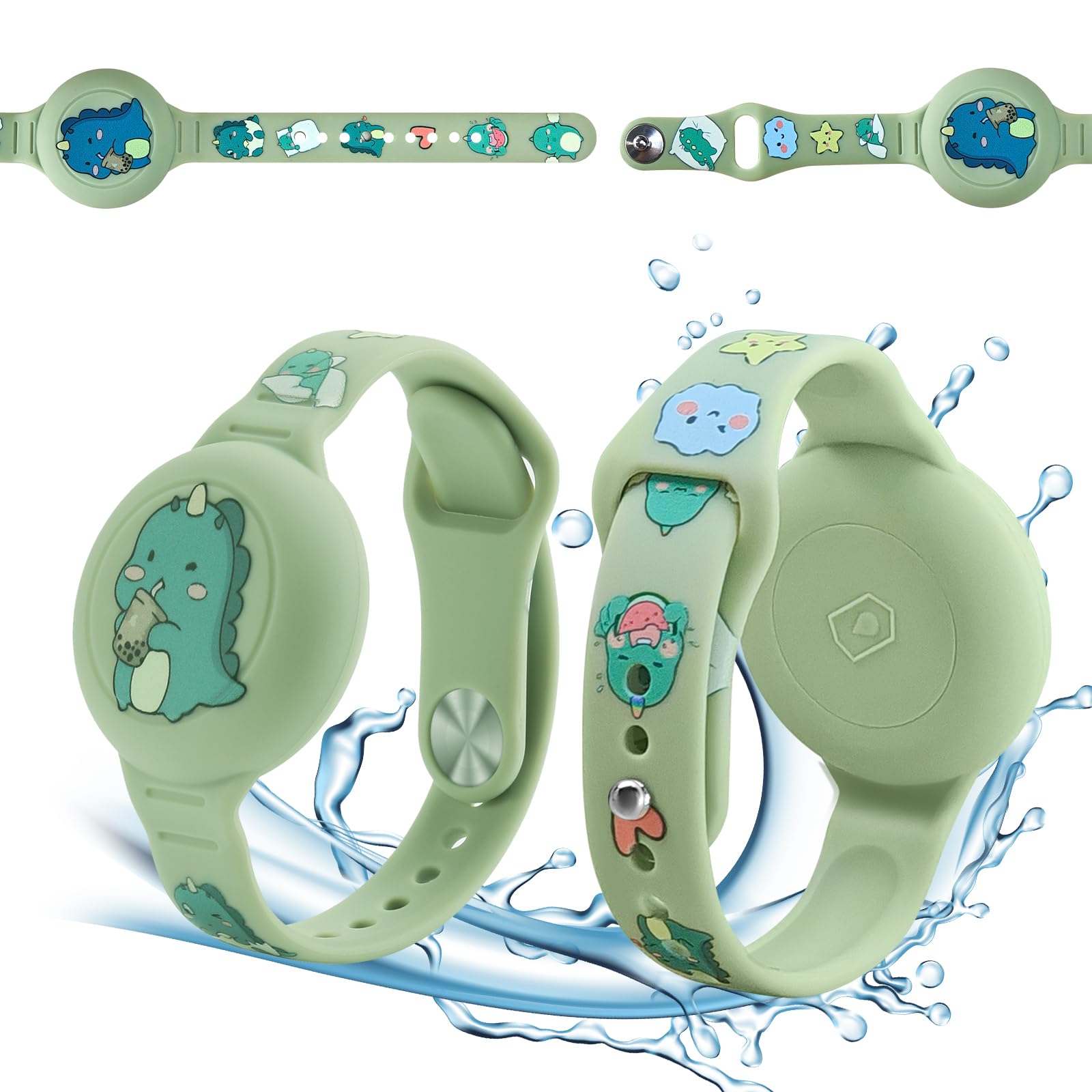 ZUOQIANG Bracelet for Kids Waterproof,Waterproof Cute Cartoon Holder for Kids with Full Coverage Design, Soft Silicone Wristband Case Cover(Dinosaur motifs)