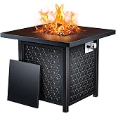 Ciays Propane Fire Pits 28 Inch Outdoor Gas Fire Pit Table, 50,000 BTU Steel Fire Table with Lid, Add Warmth and Ambience to Gatherings and Parties On Patio Deck Garden Backyard, Black