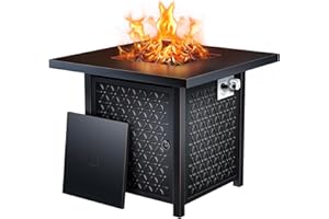 Ciays Propane Fire Pits 28 Inch Outdoor Gas Fire Pit Table, 50,000 BTU Steel Fire Table with Lid, Add Warmth and Ambience to Gatherings and Parties On Patio Deck Garden Backyard, Black