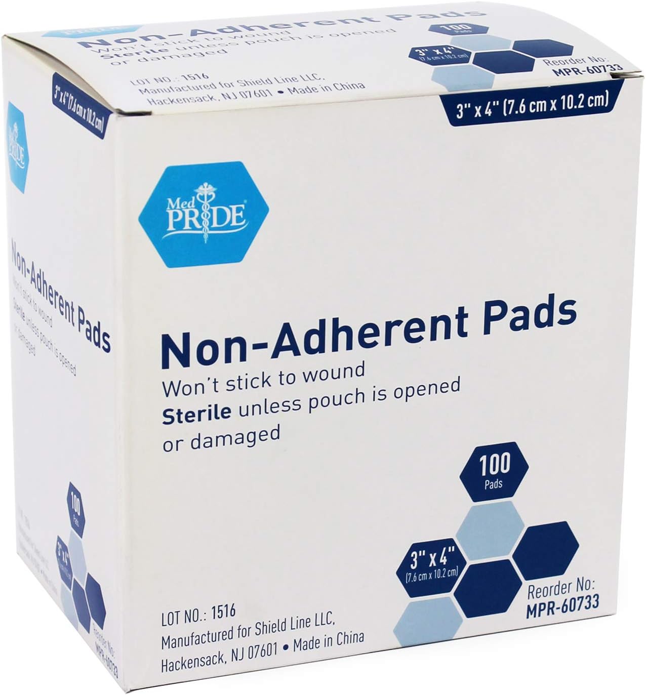 Medpride Sterile Non-Adherent Pads| 100-Pack, 3” x 4”| Non-Adhesive Wound Dressing| Highly Absorbent & Non-Stick, Painless Removal-Switch| Individually Wrapped for Extra Protection: Health & Personal Care