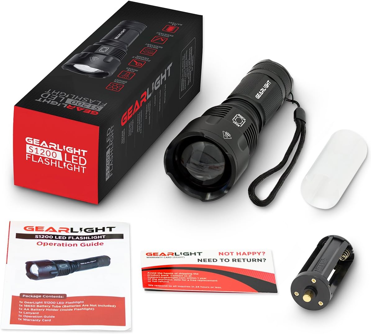 GearLight High-Powered LED Flashlight S1200 - Mid Size, Zoomable, Water Resistant, Handheld Light with 5 Modes - Best High Lumen Camping, Outdoor, Emergency Flashlights - - 
