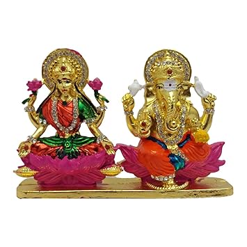 ART N HUB Goddess Lakshmi/Laxmi & Lord Ganesha Idol God Statue Gift Item(H-12 cm)