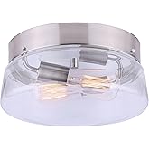 Canarm Celie 2-Light Flush Mount Ceiling Light, 12-Inch Brushed Nickel with Clear Glass Shade, Easy Install Lighting for Hall