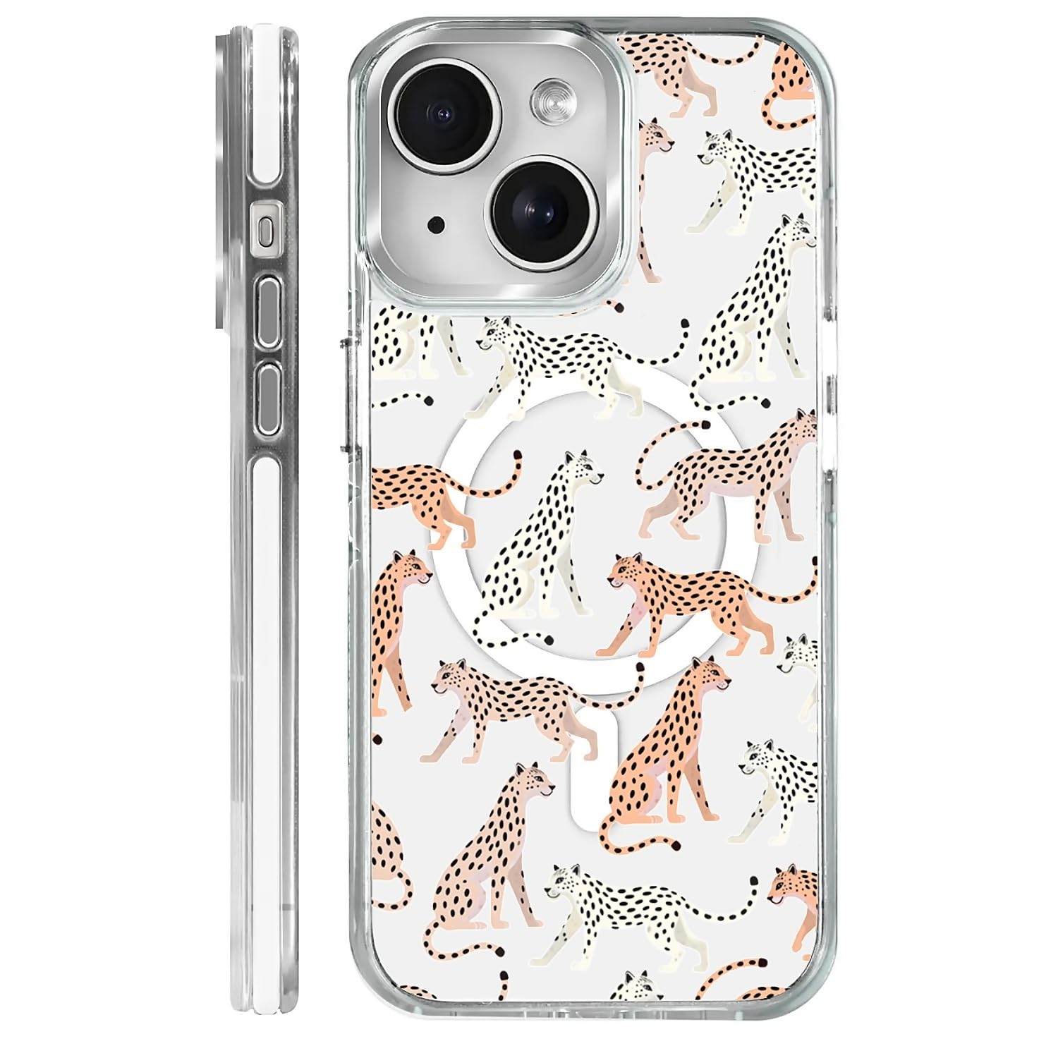 casesok for iPhone 13/14 Case Compatible with Magsafe,Clear Aesthetic Design Cute for Girls Women,Anti-Drop Protective Hard Phone Case for iPhone 13/14-Cheetah Parade
