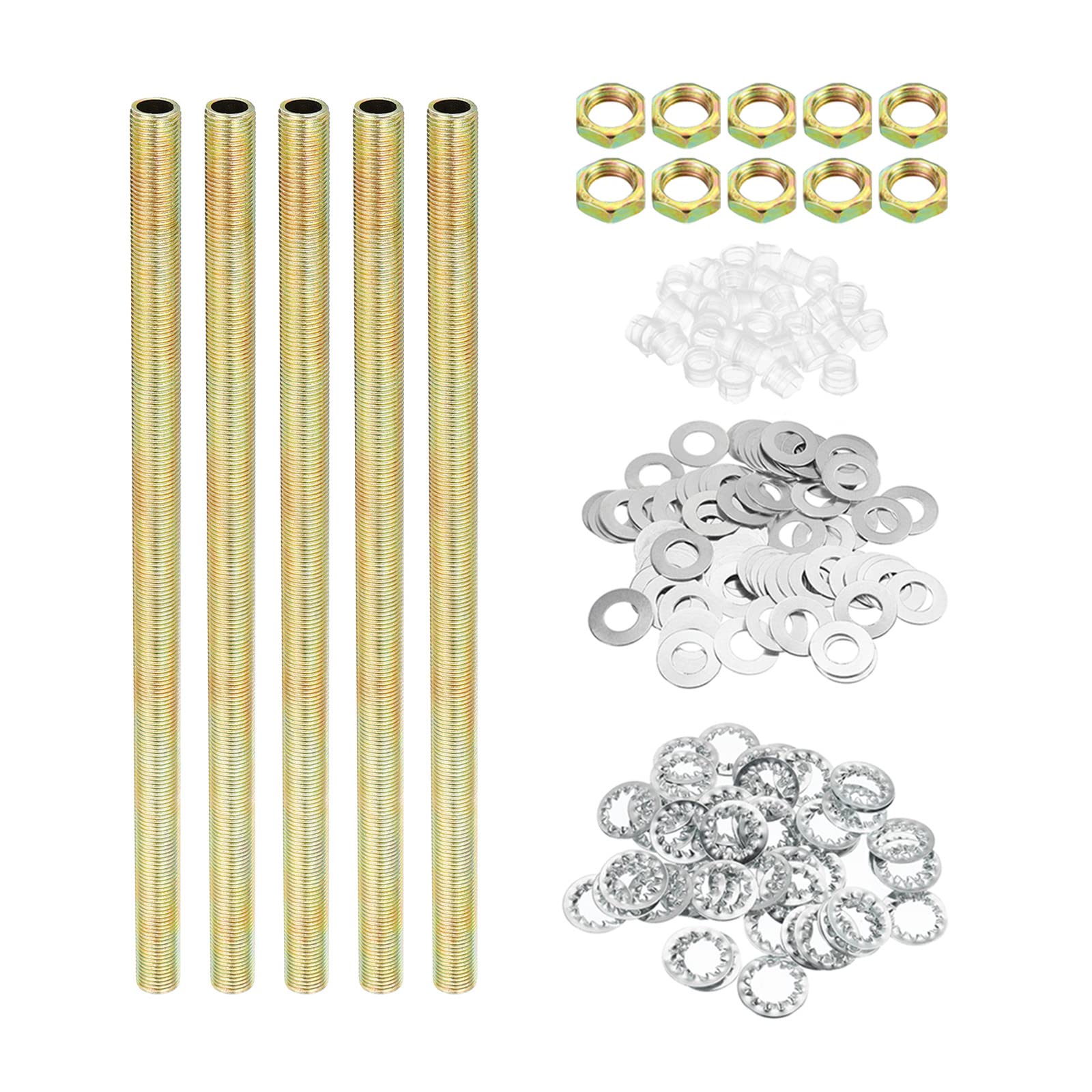 PATIKIL 1/8IP Thread 7.87" Lamp Pipe Kit with Lock Nuts Washers, 1 Set Fasteners Assortment Hardware for Chandelier Ceiling Light DIY, Zinc Plating