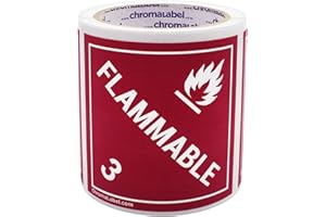 ChromaLabel 4 by 4 Permanent Durable Square D.O.T. Hazard Labels, Hazard Class 3 Flammable Label, 100/Roll