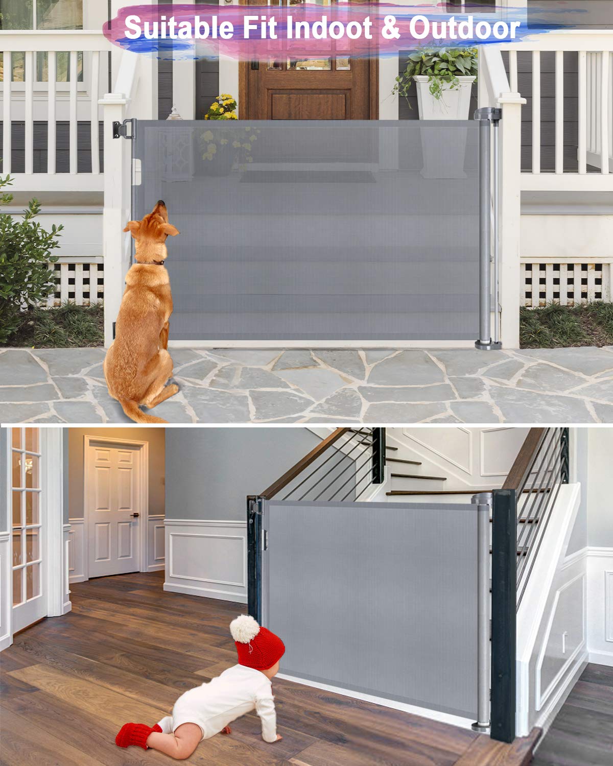 Retractable Baby Gate, McKain Safety Gate for Babies and Pets, Extra Wide Safety Pet Dog Gate 33" Tall, Extends to 59" Wide, Baby Gate for Doorways, Stairs, Hallways, Indoor/Outdoor : Baby
