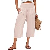 ANRABESS Capris Pants for Women Summer Casual Loose Flowy High Waisted Smocked Palazzo 2026 Lounge Beach Cropped Trousers