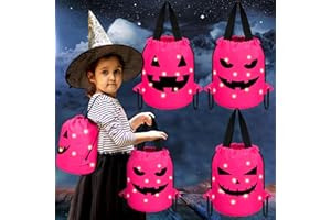 Talltalk 3 Pcs Halloween Light up Bucket LED Trick or Treat Drawstring Bags Multipurpose Reusable Pumpkin Candy Goodies Bucket for Kids Halloween Supplies Favors(Pink)
