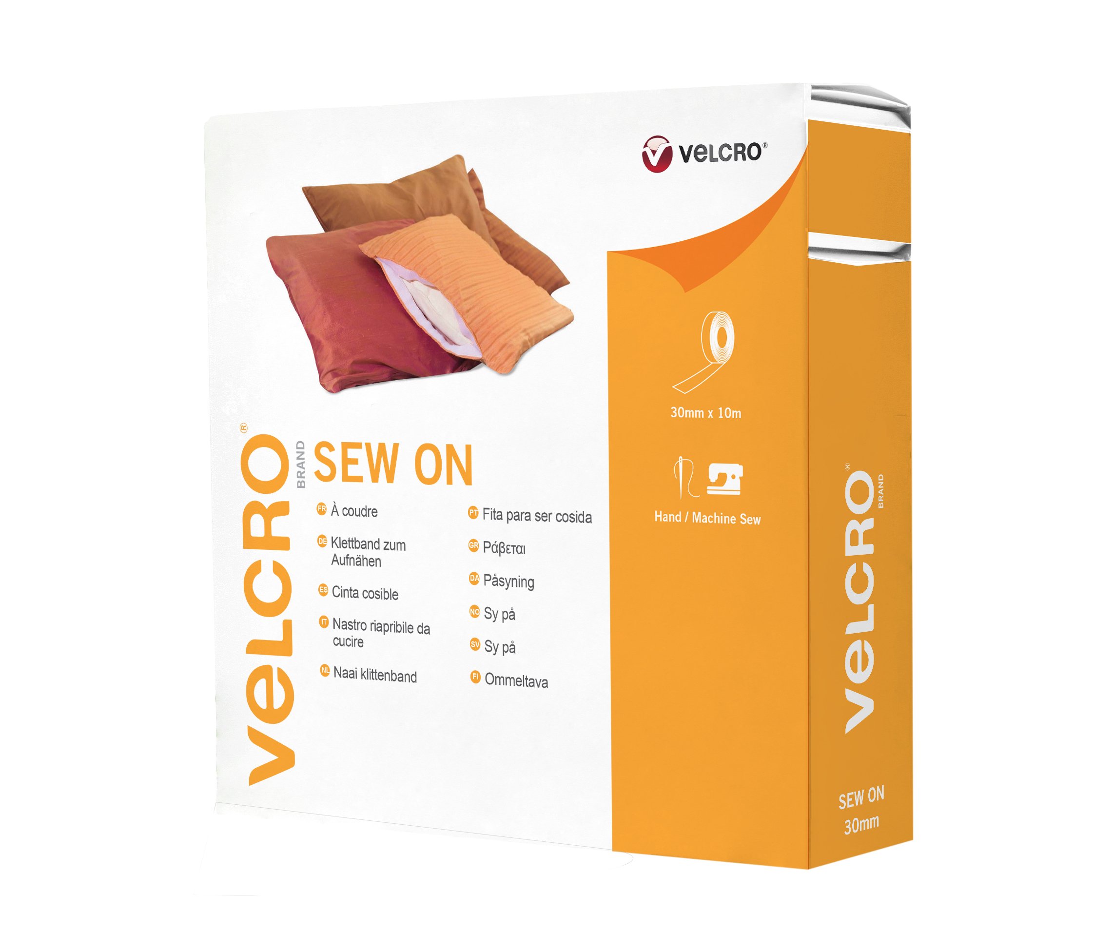 VELCRO Brand | Sew on Fabric Tape | Cut-to-Length Strong Hook & Loop Self Adhesive Tape Perfect for Crafting, Clothing Repairs & Hemming | White30mm x 10m