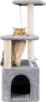 HOMIDEC Cat Scratching Post 90cm Multi Level Cat Tree Grey Indoor view 7