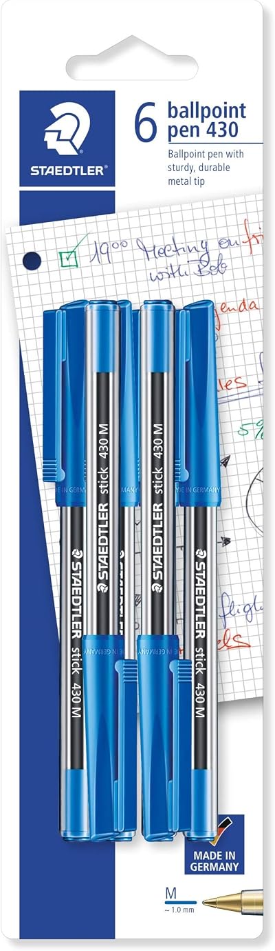 Staedtler Medium Stick 430 Ballpoint Pen Blue Pack of 6