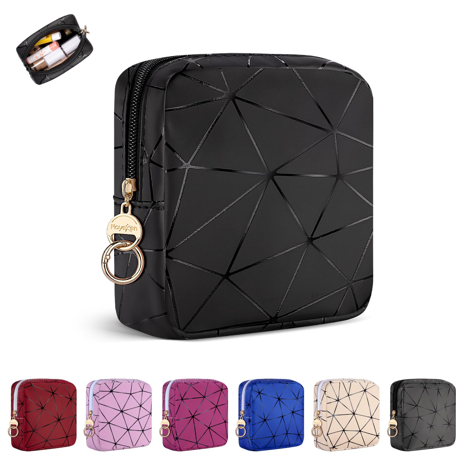 Photo 1 of Playexen 4.5" Mini Makeup Bag, Black Small Cosmetics Bag for Purse, Portable Makeup Pouch with Zipper for Women Girls, Christmas/Birthday/Wedding/Party Gifts (Black, Small)