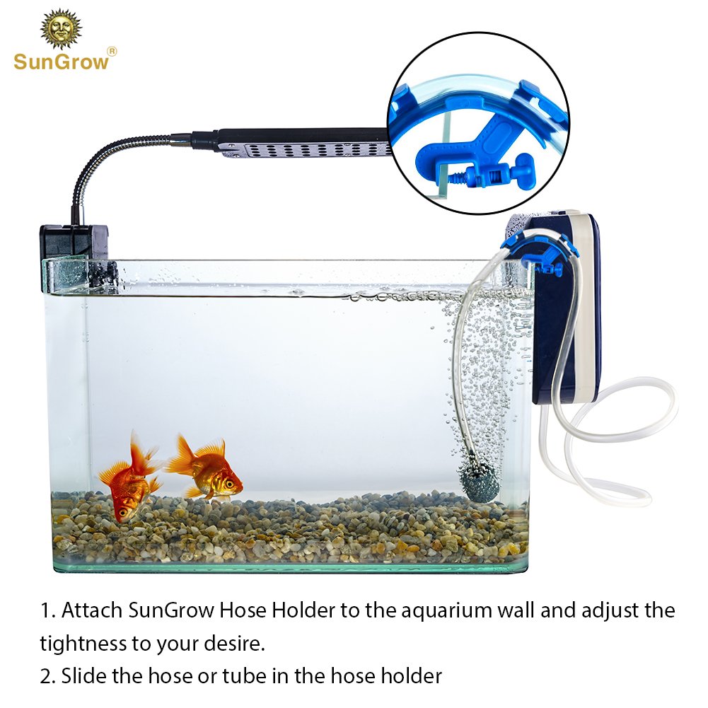 SunGrow Hose Holder: Strong durable plastic: Firmly holds the pipe in place no slipping: Attaches to aquarium wall with a vice: Easily clean or change water with this holder