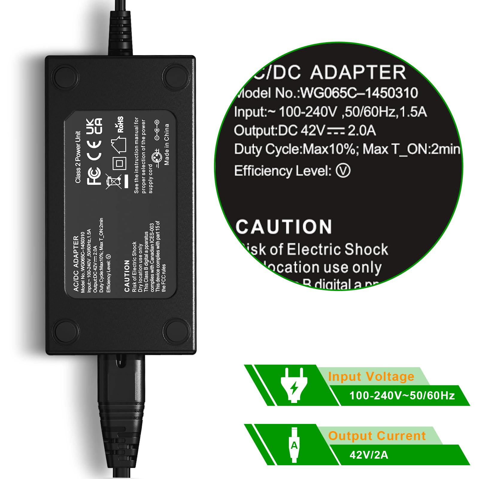 42V 2A Charger Replacement for 36V Electric Scooter Batteries,with DC 5.5mm,3 Prong,RCA Universal Compatible with Gotrax Swagtron Brid Segway Ninebot Xiaomi-5 Converter Interfaces