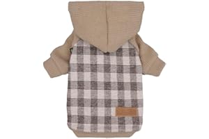 Fitwarm Tartan Plaid Dog Hoodie, Knitted Dog Clothes for Small Dogs Boy, Pet Sweatshirt, Knitted Sweater, Beige, Small