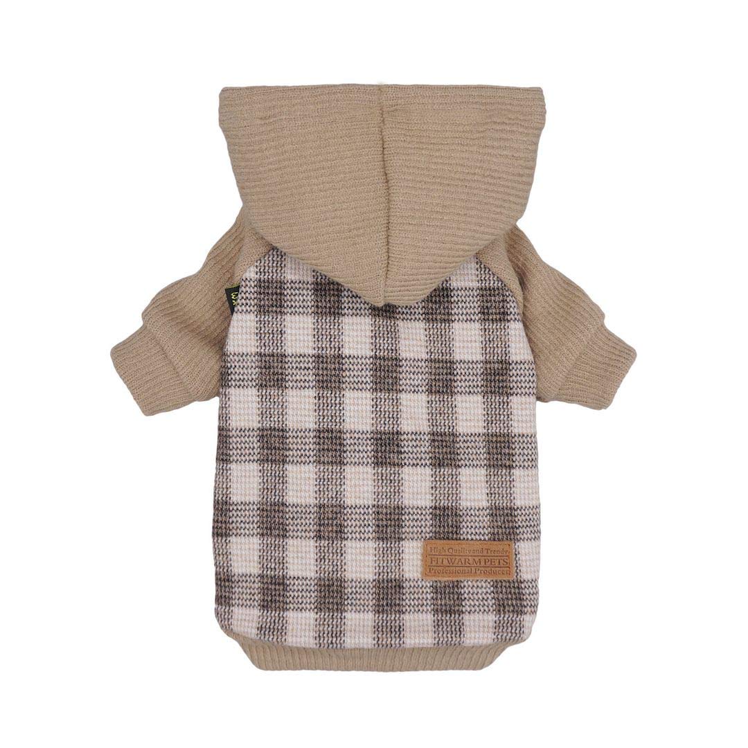 Fitwarm Tartan Plaid Dog Hoodie, Knitted Dog Clothes for Small Dogs Boy, Pet Sweatshirt, Knitted Sweater, Beige, Small — image 1