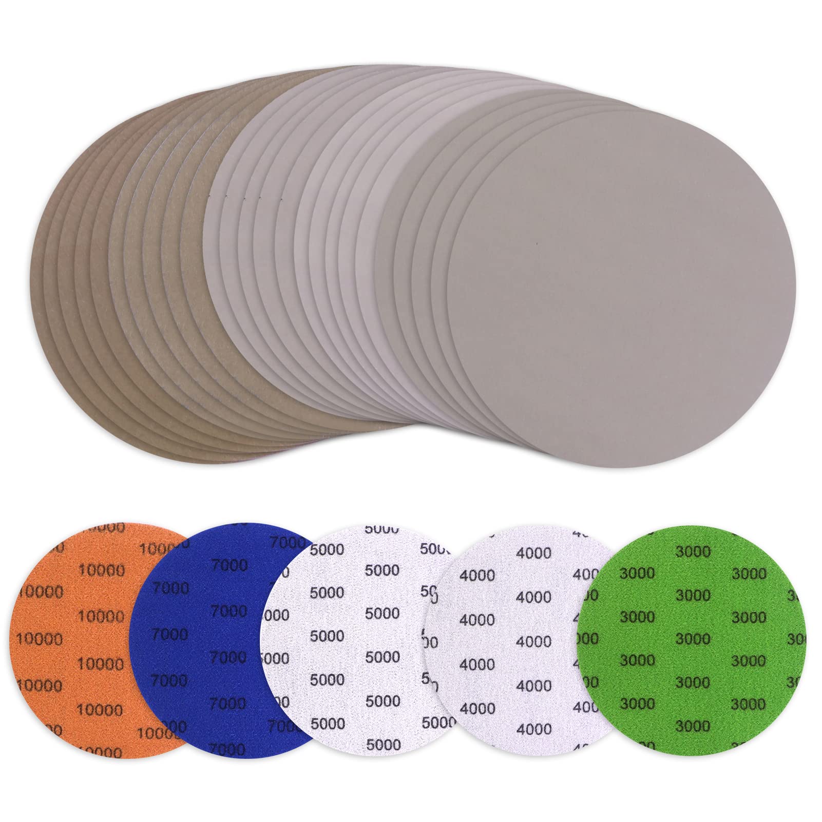 Viaky 25 Pcs 125mm Sanding Discs 3000/4000/5000/7000/10000 Grit, 5 Inch Wet and Dry Sanding Discs, Flocking Round Sanding Pads Polishing Sandpaper for Wood, Metal and Furniture
