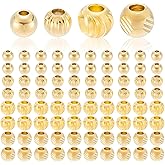 WADORN 120Pcs 4 Styles 24K Gold Plated Brass Spacer Beads, 4-4.8mm Golden Rondelle Long-Lasting Beads Metal Loose Beads Smooth Round Ball Bulk for Bracelet Earring Jewelry Making DIY Craft