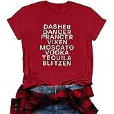 Merry Christmas Dasher Dancer Shirt Prancer Vixen T-Shirt with Funny Saying Women Casual Short Sleeve Tee Tops