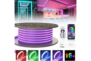 qnnp 100ft/30m RGB LED Neon Light Strip Dimmbar with Bluetooth App Remote Control,Waterproof IP 65,Music Sync,Multicolor AC 110-120V Flexible LED Rope Light for Indoor&Outdoor Decoration