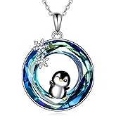 VONALA Crystal Necklace 925 Sterling Silver Snowflake Penguin/Cat/Phoenix/Hummingbird Animal Pendant Jewelry Christmas Gifts for Women