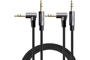 Audio Cable,CableCreation [2-Pack 3FT] 3.5mm 90 Degree Male to Male Jack HiFi Cable with Silver-Plating Copper Core Compatibl