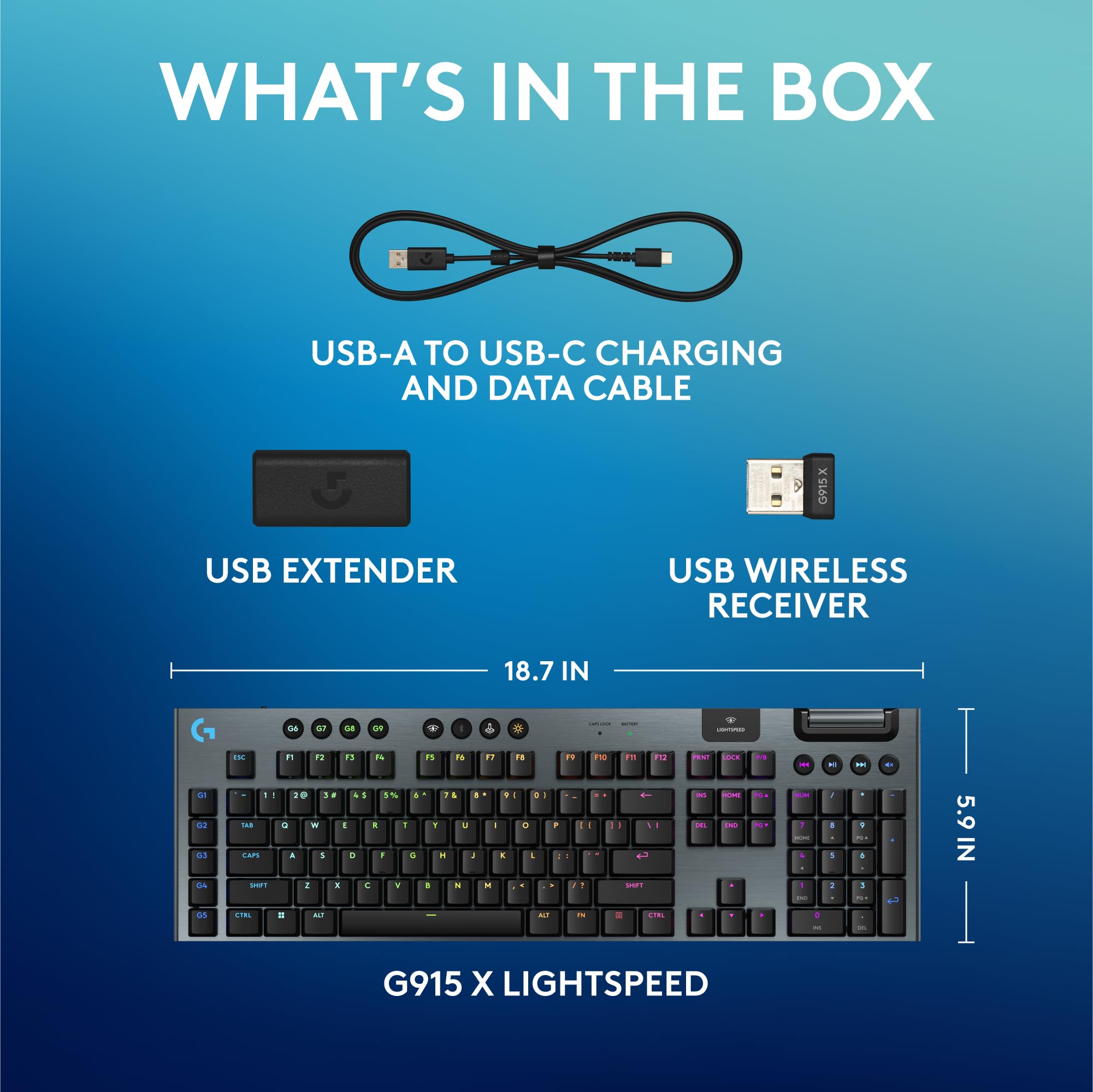Logitech G915 X Lightspeed Wireless Mechanical Gaming Keyboard, Double-Shot PBT Keycaps, Fully Programmable Keys, RGB Backlit Mac/PC Gaming Keyboards, Aluminum Finish, GL Tactile Switches, Black