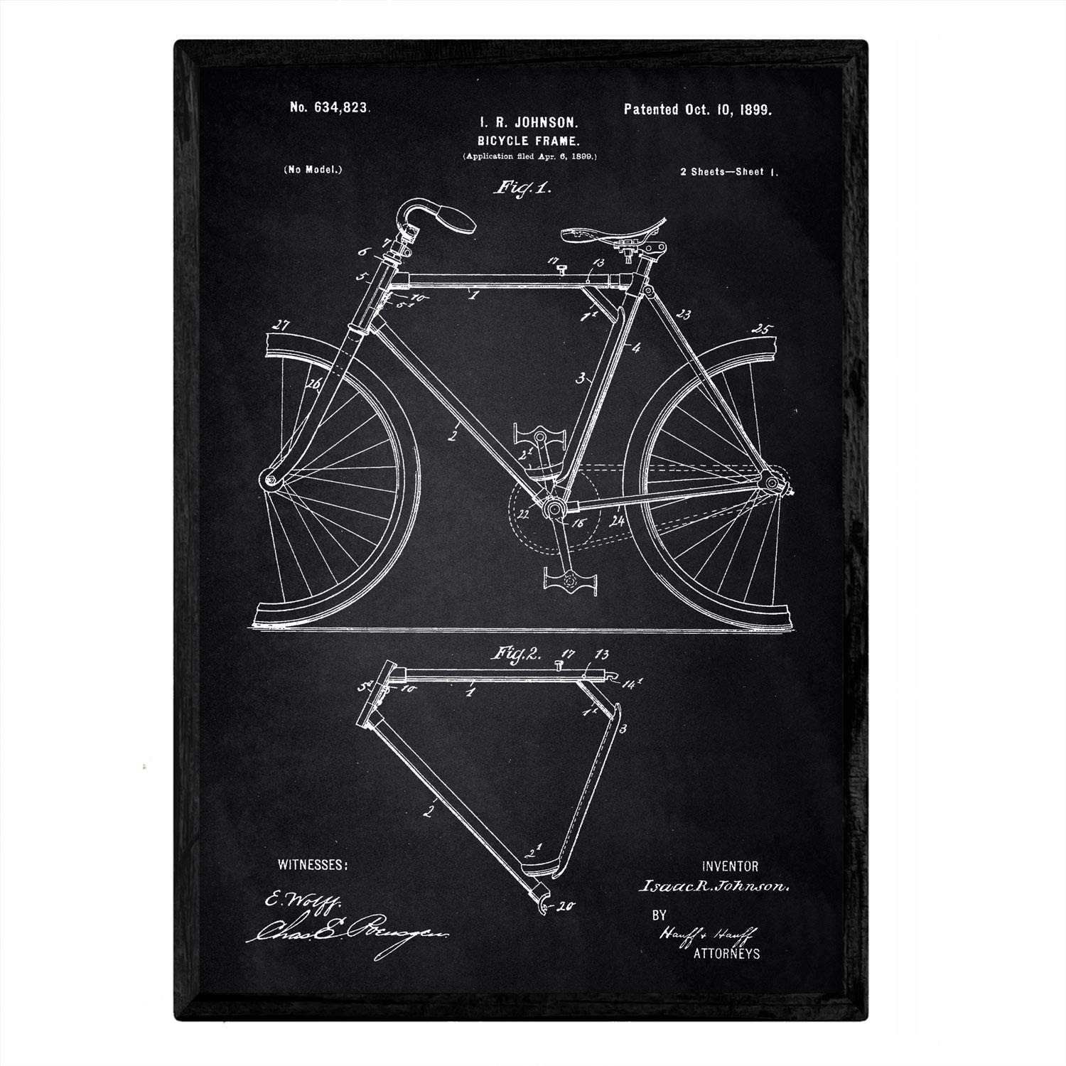 Nacnic Poster Marco patent bike. Sheet with old design patent A3 size with black background