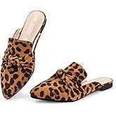 MUSSHOE Mules for Women with Bow Knot: Pointed Toe Flats - Cloud-Cushion Suede Backless Loafers for Office & Casual Wear - Wide-Fit Friendly Slip On Slides with Memory Foam