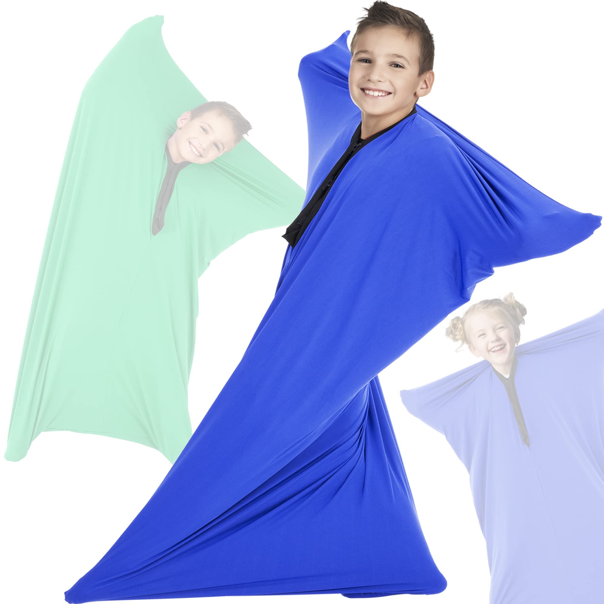 Photo 1 of OUTREE Sensory Body Sock for Kids, Full Body Sock Provides Deep Pressure Input, Relaxing Sensory Toys for Autistic Children with A Carrying Bag (Medium 47''×27'' Blue)