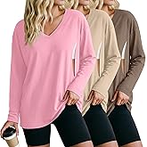 Sweetyweee 3 Pack Women's Oversize Nursing Shirts for Breastfeeding with Hidden Zippers Loose Fit Long Sleeve Maternity Tops(Pink, Apricot, Light Brown,Medium)