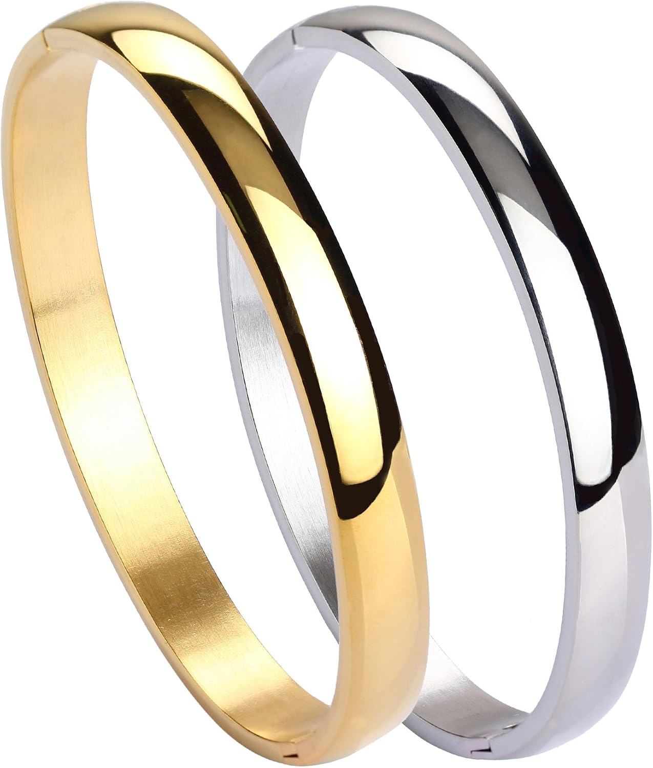 MILAKOO 2Pcs Stainless Steel Bracelet for Women Girls High Polished Bracelet Grooved 8mm Cuff Bangle, 7 inches