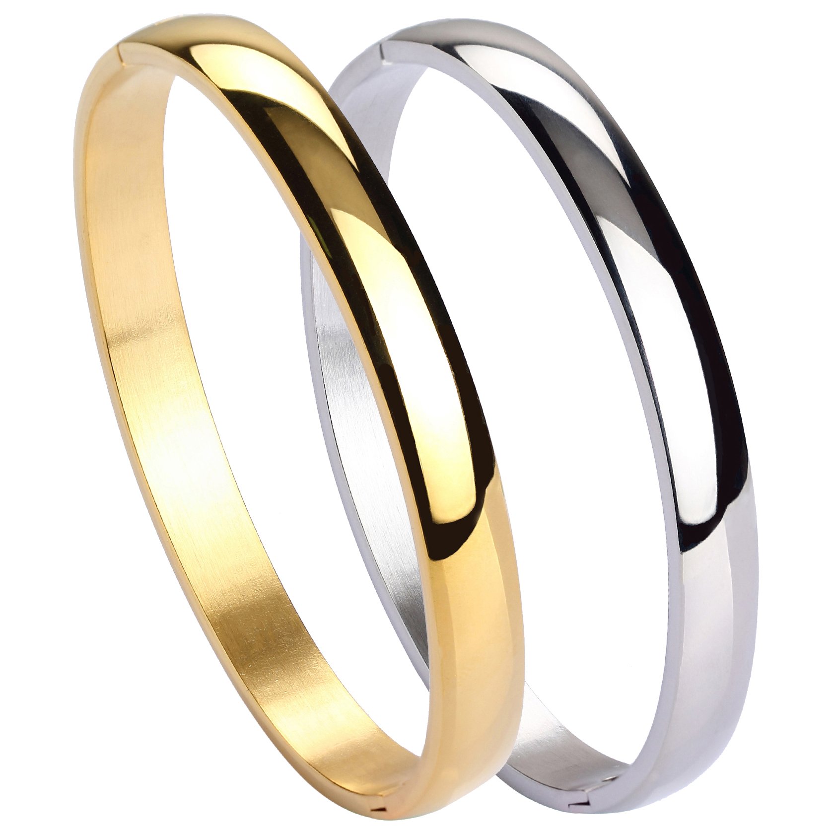 MILAKOO 2Pcs Stainless Steel Bracelet for Women Girls High Polished Bracelet Grooved 8mm Cuff Bangle — image 1