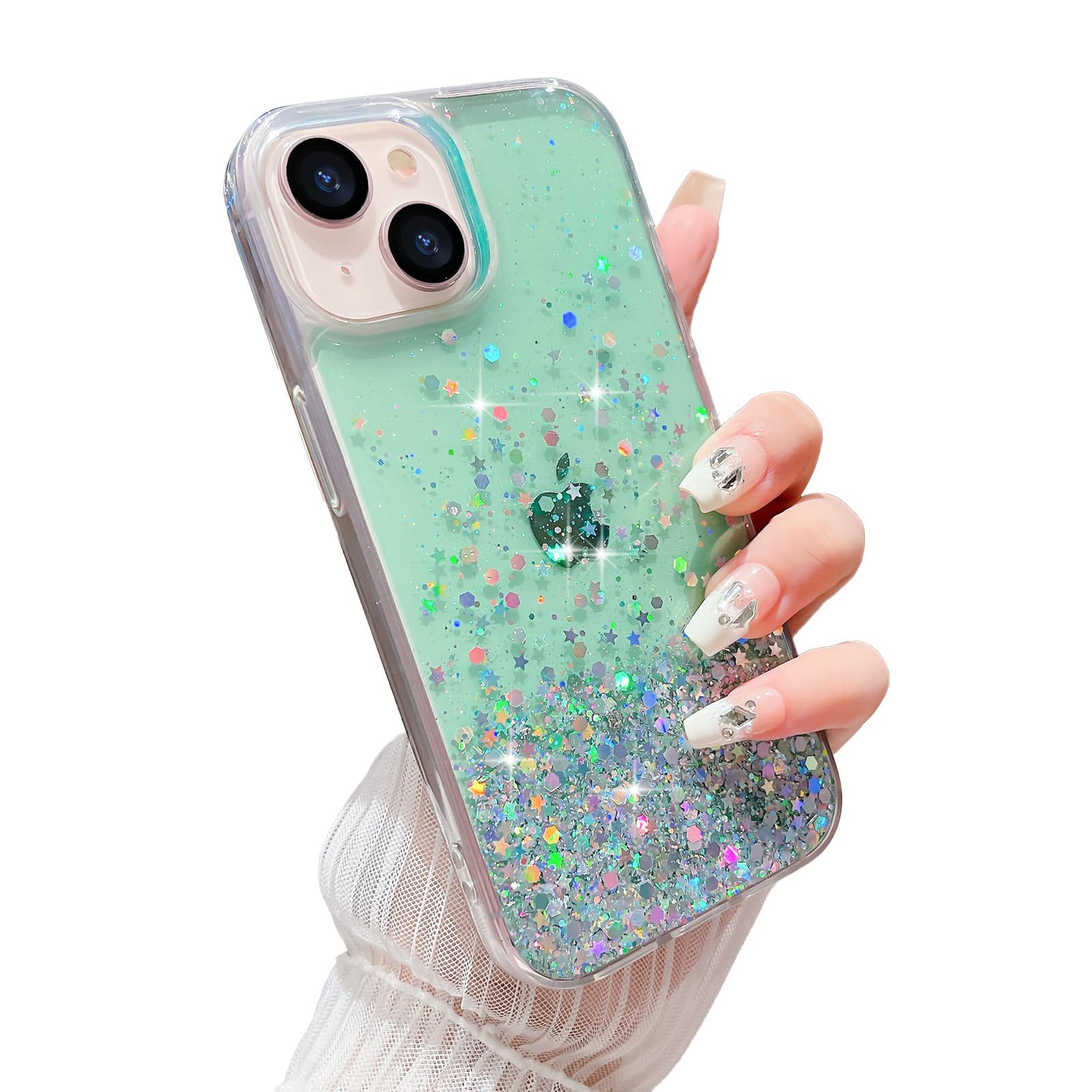 LCHULLE for iPhone 15 Case Girls Women Glitter Bling Clear Cover Cute Crystal Slim Fit Bumper Silicone Phone Case for iPhone 15 6.1inch 2023,Green — image 1