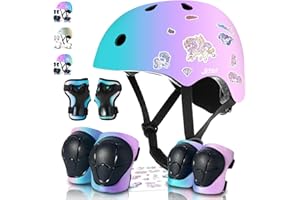 JIFAR Sticker Adjustable Color Gradient Bike Kids Toddler Helmet and pads for Kids 3-5-8-14+Boys Girls Child Skateboard Helmet with Knee Pad Elbow Pads Guards,Riding Scooter Roller Inline skatings Longboard