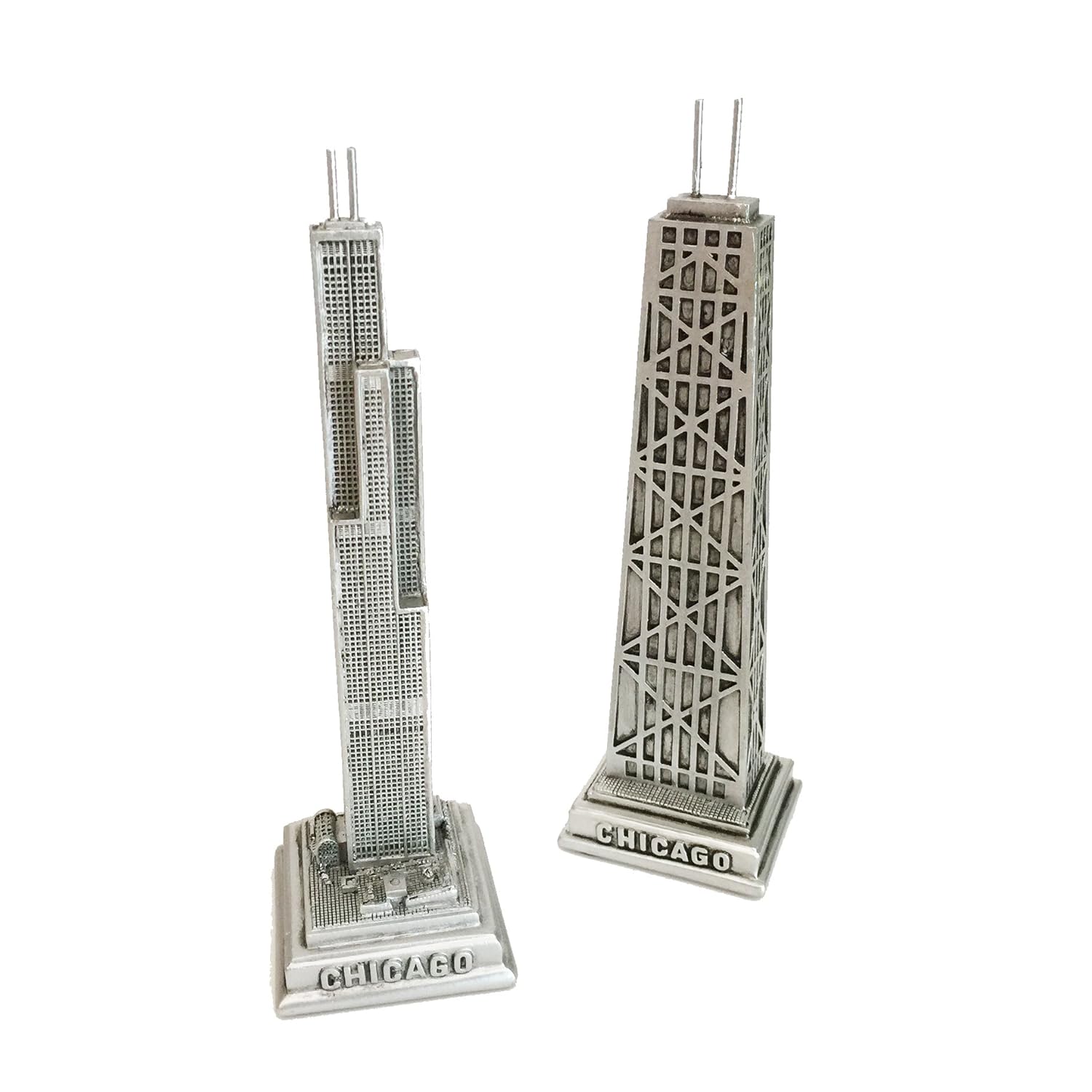 Chicago Pewter-Look Statue Collectors Gift Set of 2 - Willis (Sears) Tower and Hancock Building