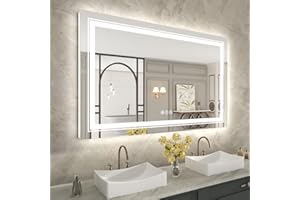 WTTY LED Bathroom Mirror 55"x30" with Back and Front Light,Modern LED Mirror for Bathroom,Stepless Dimmable Lighted Bathroom Vanity Mirror with Anti-Fog,Memory Function,Shatter-Proof