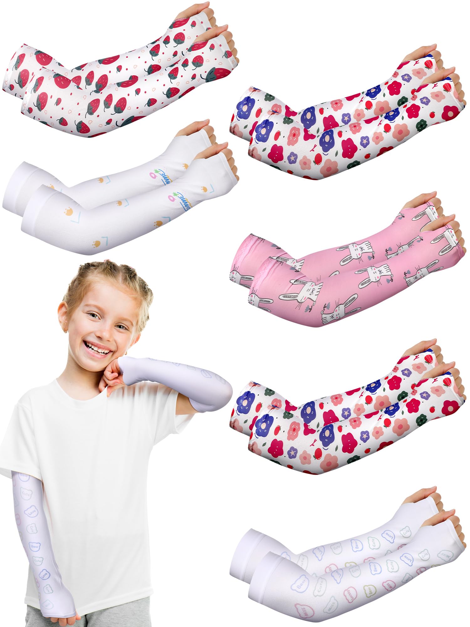 Photo 1 of Handepo 6 Pairs Kids Arm Sleeves Elastic Compression Arm Sleeve for Basketball Football Baseball Volleyball Youth Sports(Lovely Style)