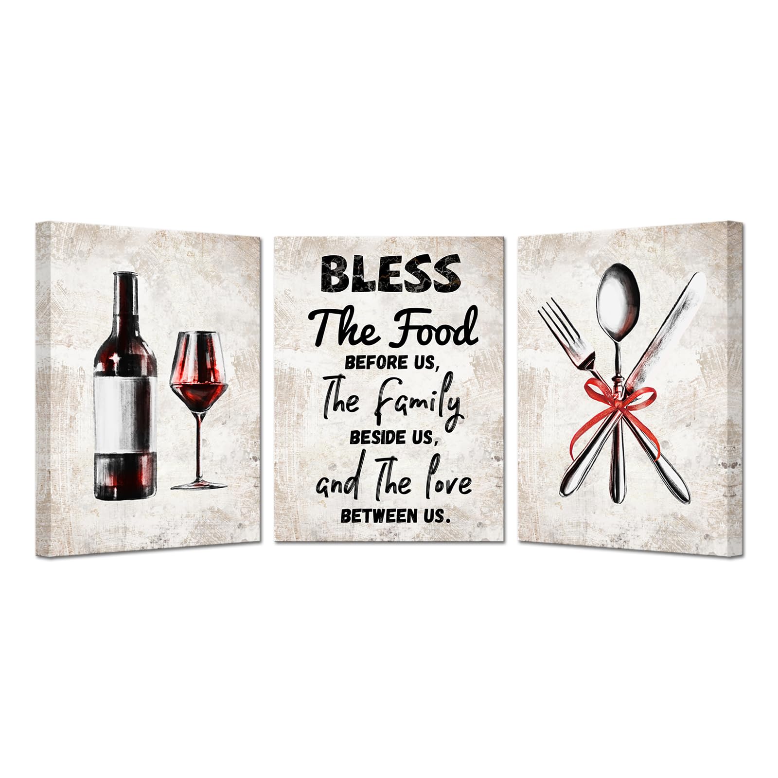 KREATIVE ARTS 3 Pieces Kitchen Canvas Wall Art Bless The Food Wooden kreative-arts-3-pieces-kitchen-canvas-wall-art-bless-the-food-wooden