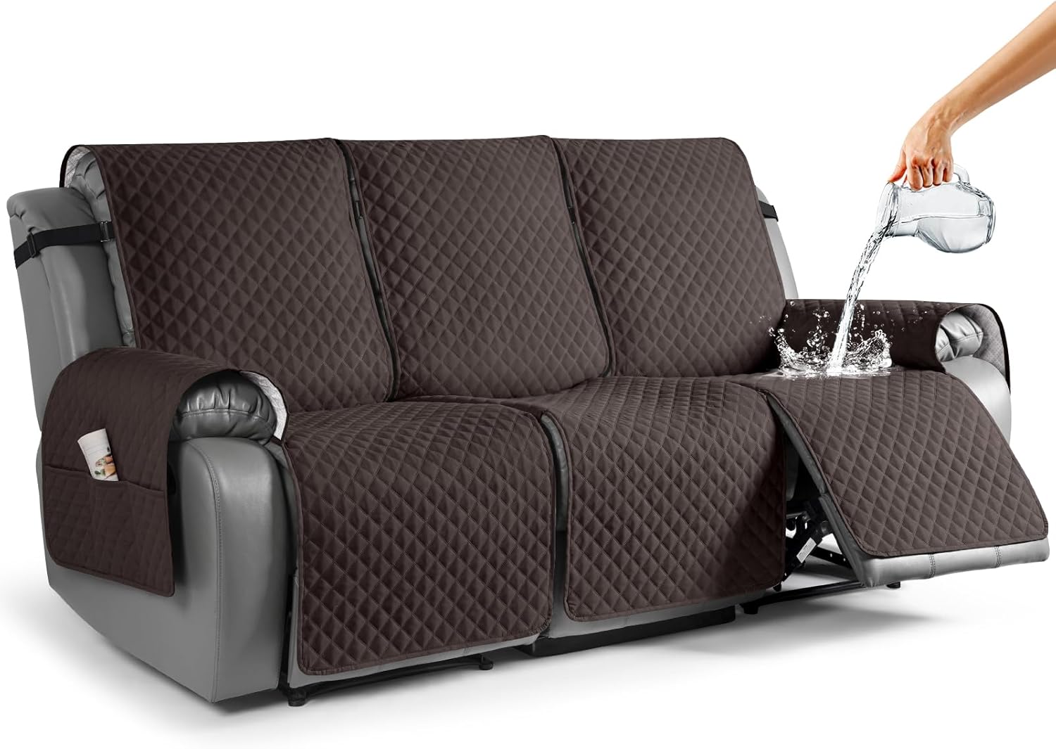 Slipcovers - TAOCOCO Recliner Sofa Slipcover Couch Covers for 3 Cushion Couch, Pet Sofa Cover for 3 Seat Recliner Sofa, Washable Reclining Sofa Cover Furniture Protector with Elastic Straps(3 Seater, Chocolate)